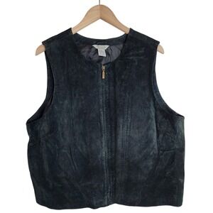 Stonebridge Leather Vest Women's XL Full Zip Biker Black‎
